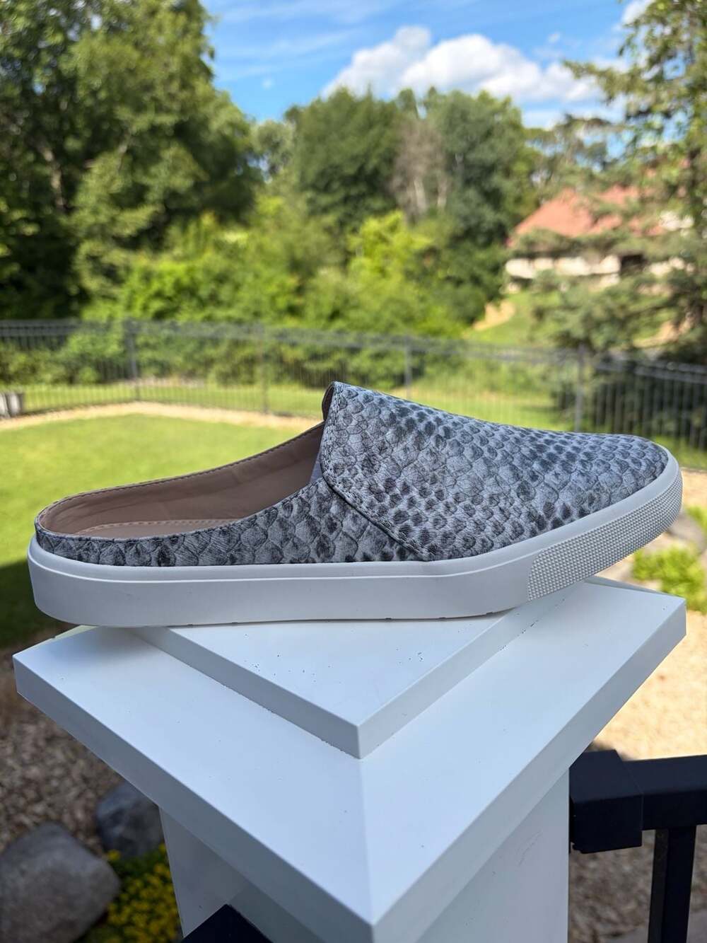 LOGO by Lori Goldstein Diane Snake Print Leather Mule Sneakers Size 8.5M